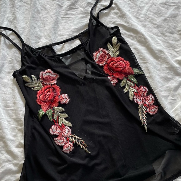 Persaya Tops - *SOLD* Mesh Embroidered Floral Flowy Top